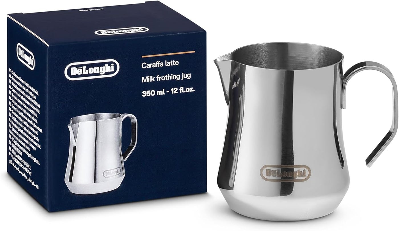 Compare DeLonghi Milk Frothing Jug 500ml  Stainless Steel, Ergonomic Handle, Perfect for Latte Art and Milk Foam, Ideal for Cappuccino, Caffelatte, and Latte Macchiato DLSC060 at KSA Price