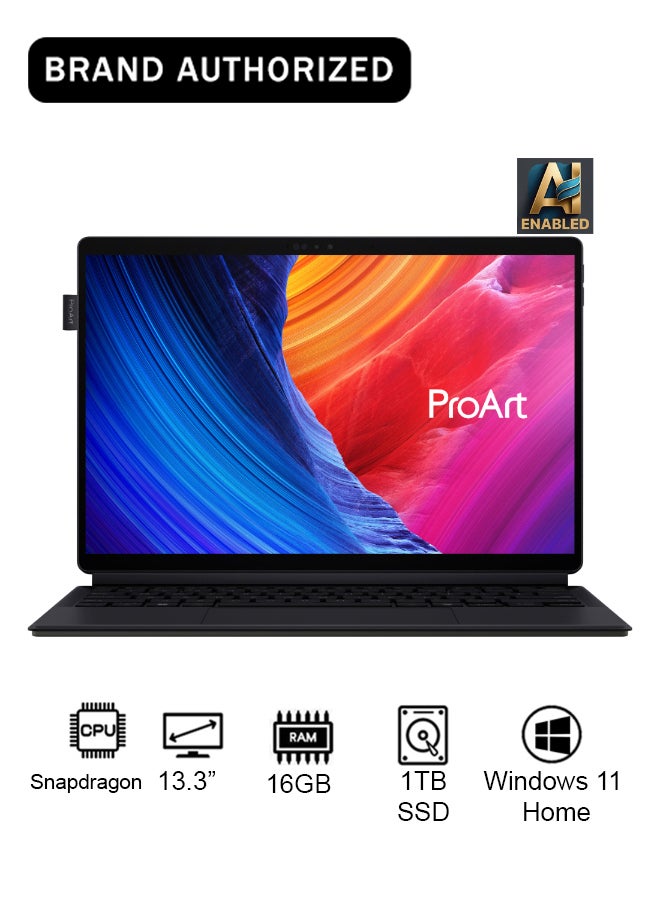 Compare ProArt PZ13 2in1 Detachable Touchscreen Laptop With 13.3Inch Display, Qualcomm Snapdragon X Plus Processor16GB RAM1TB SSDIntel UHD GraphicsWindows 11 Home with Copilot Key & Stylus Pen EnglishArabic Nano Black at KSA Price