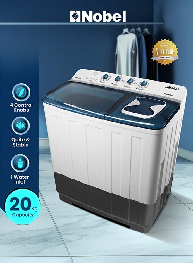 Nobel 20kg Wash / 10kg Spin Capacity Twin-Tub Semi-Automatic…