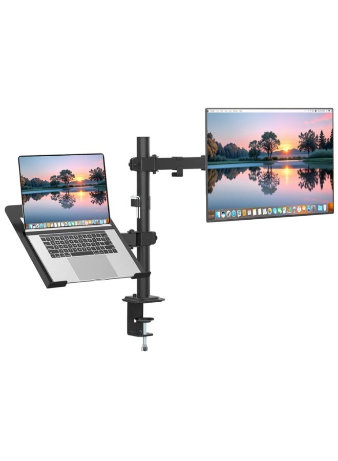 Compare Dual Monitor Desk Mount with Laptop Tray | Fits 13–32 Monitors & 10–15.6” Laptops | Fully Adjustable Arms with Height Adjustment & 360° Rotation | Dual Mount with CClampGrommet Base Black at KSA Price