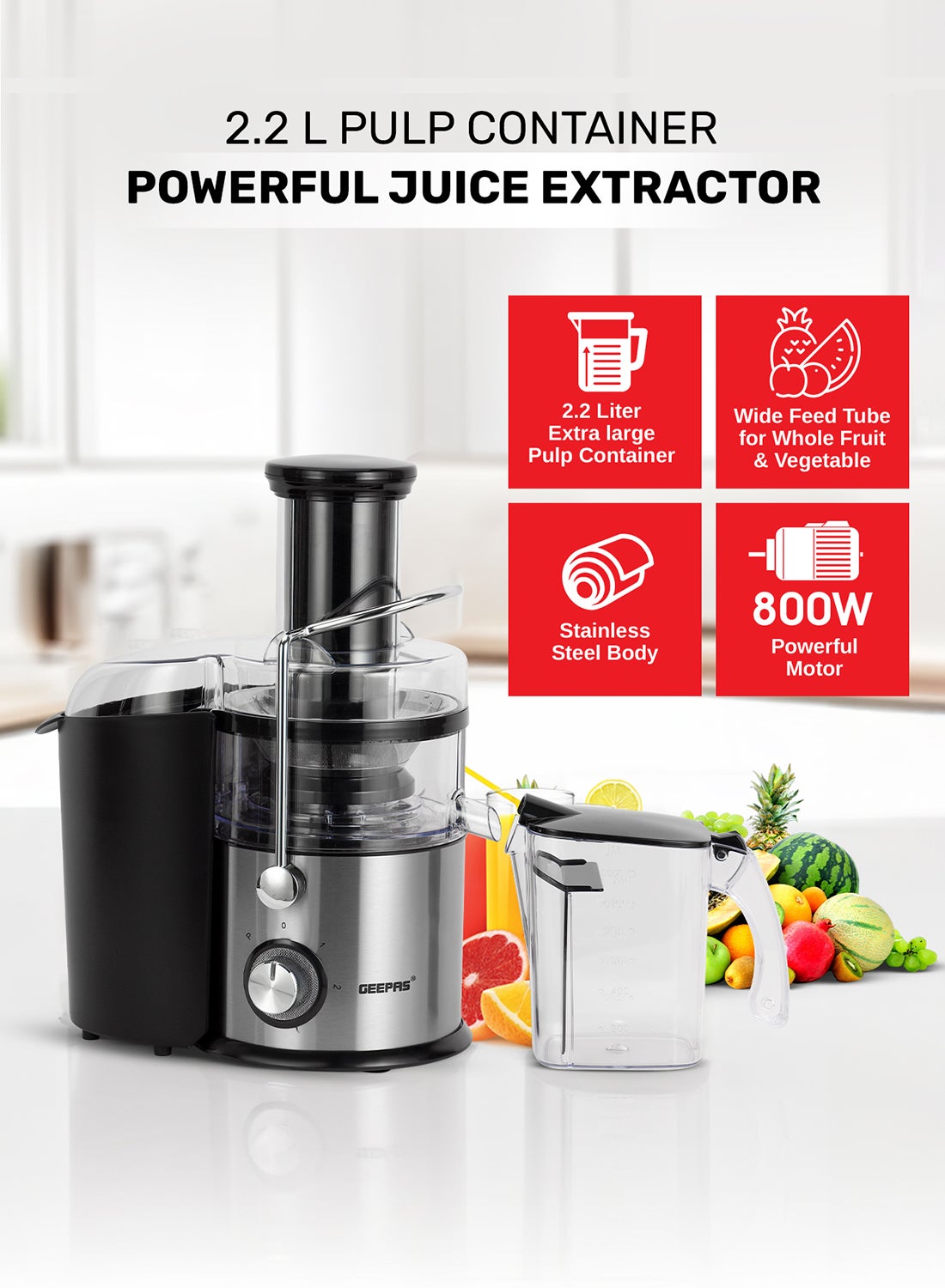 Centrifugal Juicer 2.2 L 800W |Pulp Container…