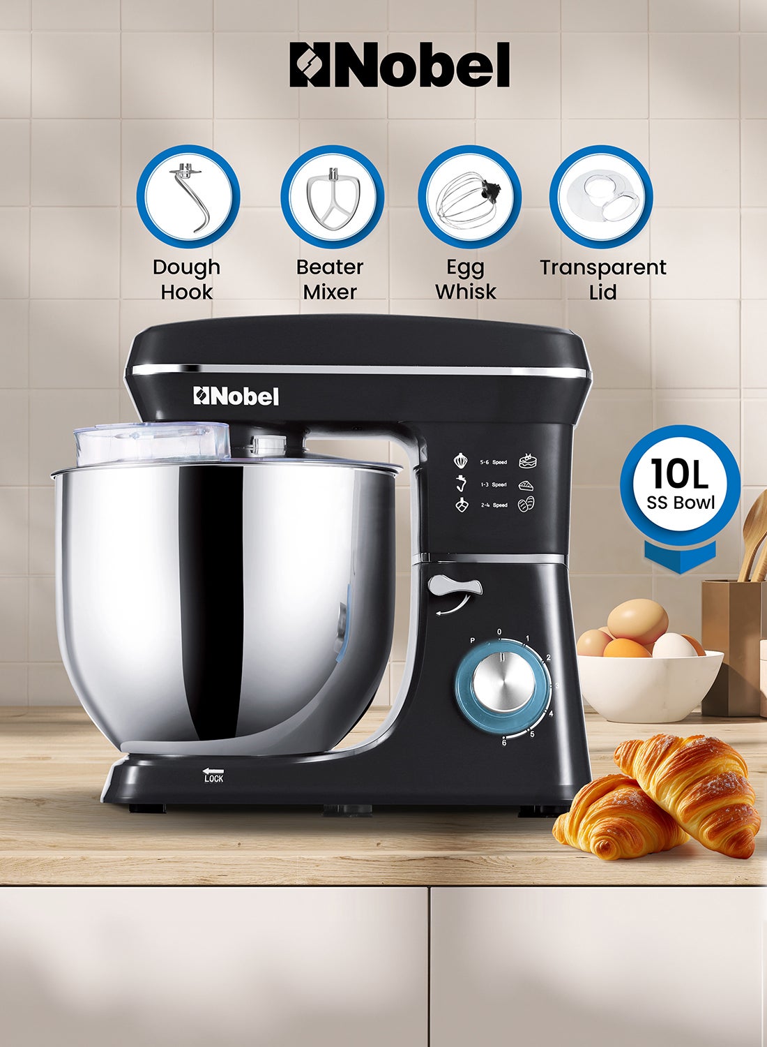 Stand Mixer with 10 Litres Stainless Steel Bowl,…