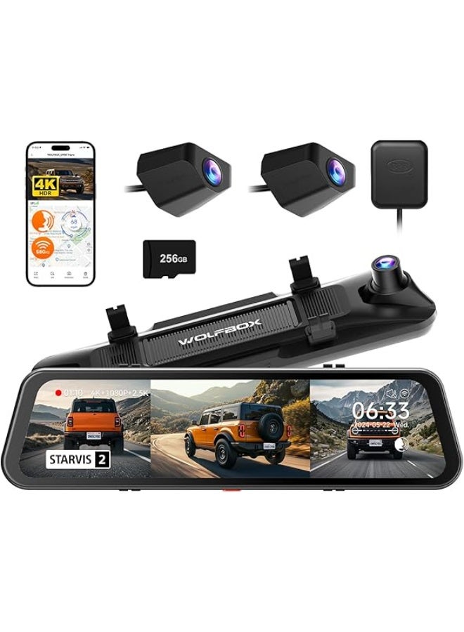 Compare G900 Tripro Bumper Version 3 Channel 4K Mirror Dash Cam, STARVIS 2 IMX678 Night Vision, 4K+2.5K+1080P Front and Rear Bumper Dash Cam, 5.8GHz WiFi, Voice Control, Includes 256GB Card & GPS at KSA Price