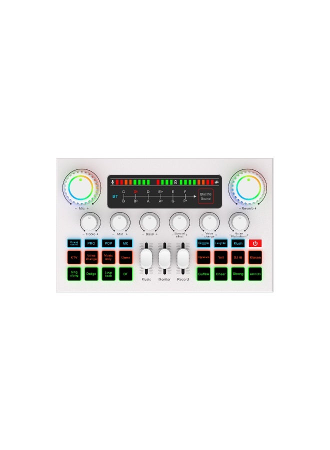 Compare F999 Ultra Professional Sound Card, Universal for Phones and Computers, Live Broadcast, Recording and Karaoke Device, 12 Sound Effects Adjustment, DJ Mixer, Voice Changer and Noise Reduction Adjustment, Suitable for Live Broadcast, Music Recording, Guitar Playing, Voice Changer Function, Compatible with TikTokFacebookYouTubePodcastGame Recording, USB and Bluetooth Supported at KSA Price