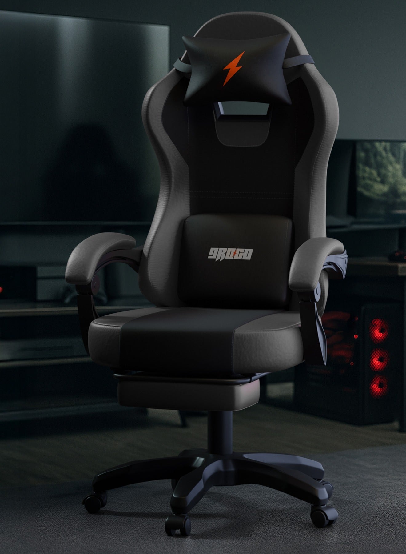 Compare Aura Ergonomic Gaming Chair With Premium PU Leather Fabric, Linkage Armrest, Adjustable Neck & Lumbar Pillow | Video Game Chair | Computer Chair For Study | Office Chairs For Work From Home With Recline Black Dark Grey at KSA Price