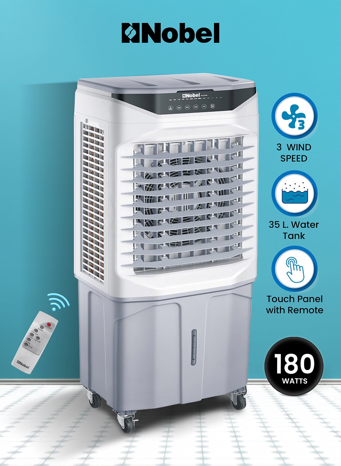 Compare Portable Air Cooler 35L Tank, 3 Wind Speeds, 3 Modes With Remote Control  35 L 180 W NAC500R Grey at KSA Price