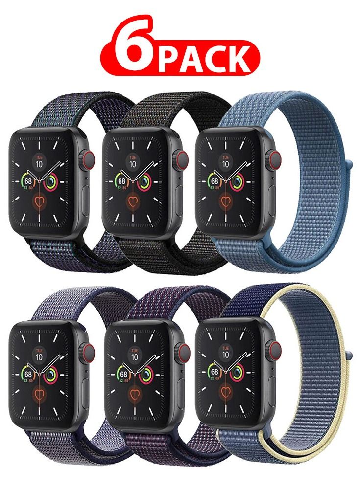 Compare 6 Pack For Apple Watch 41mm 40mm 38mm Nylon Sport Loop Band Compatible With iWatch Series 7 SE 6 5 4 3 2 1 Men Women Braided Stretchy Nylon Loop Bands at KSA Price
