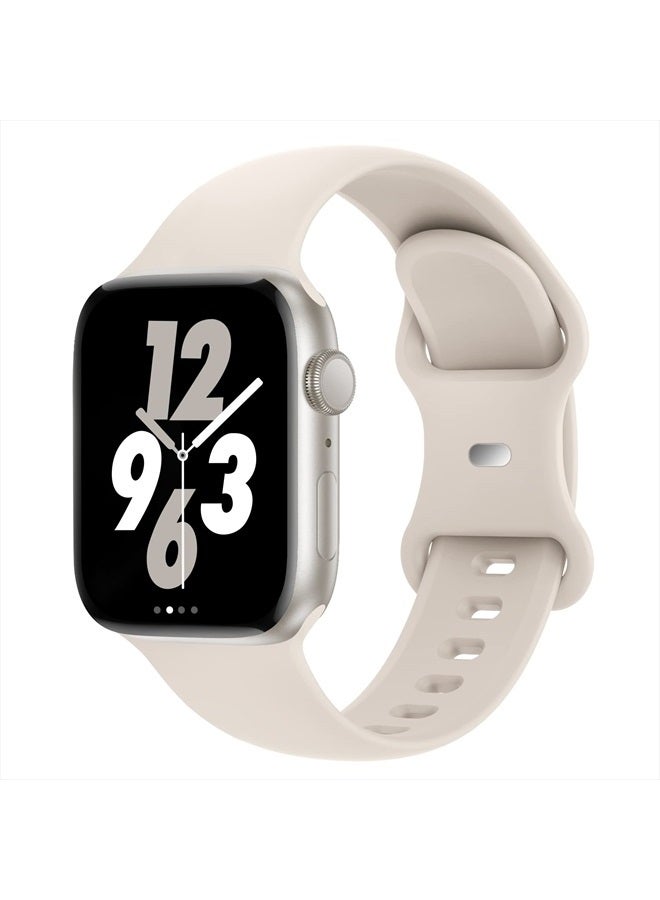 Compare Bands Compatible with Apple Watch 38mm 40mm 41mm 42mm 44mm 45mm 49mm, Replacement Soft Silicone Sport Strap Wristbands for iWatch Series Ultra 87654321 SE Women Men, Starlight at KSA Price