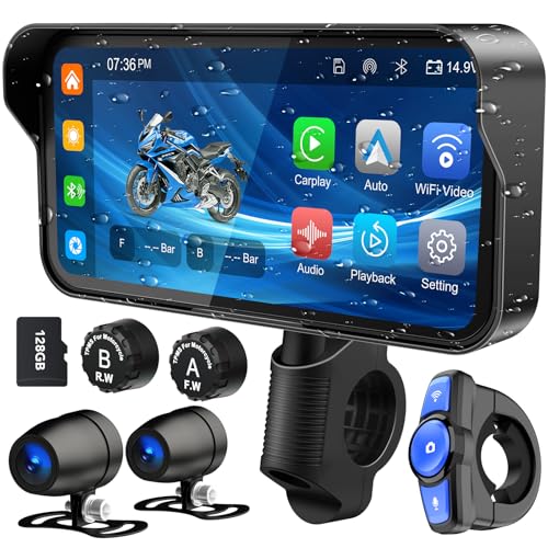 Compare Weuaste Motorcycle Dash Cam, Motorcycle CarplayAndroid Auto, Motorbike TPMS GPS Navigation System, 6.25 IP67 Waterproof Touchscreen, Remote Control, Loop Recording, Support Siri, Free 128G SD Card at KSA Price
