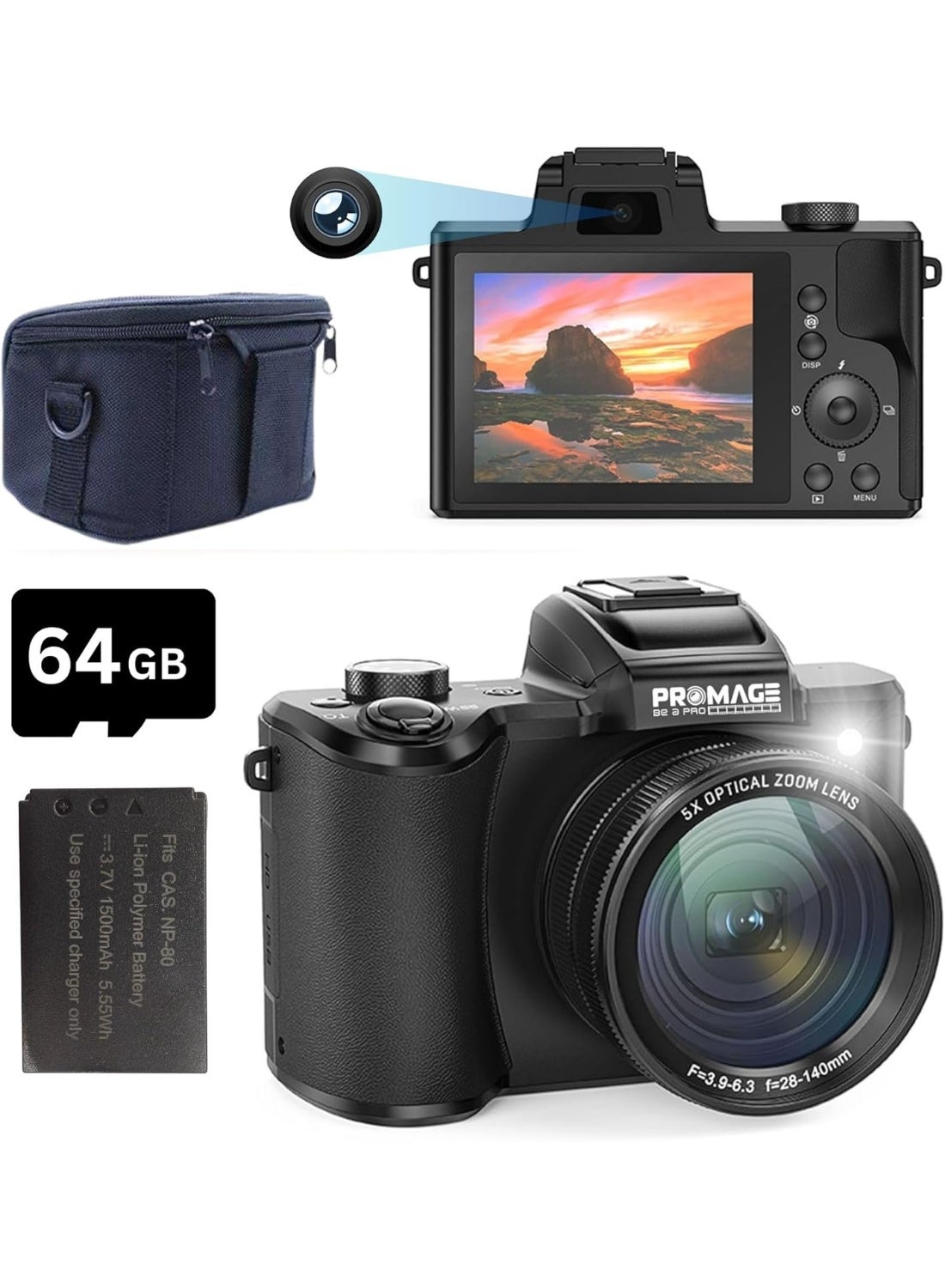 Compare PROMAGE PC300 64MP 5K Ultra HD+ Digital Camera – Dual SONY Sensors, 5x Optical Zoom, 3.2? Display, External Mic & HDMI Support at KSA Price