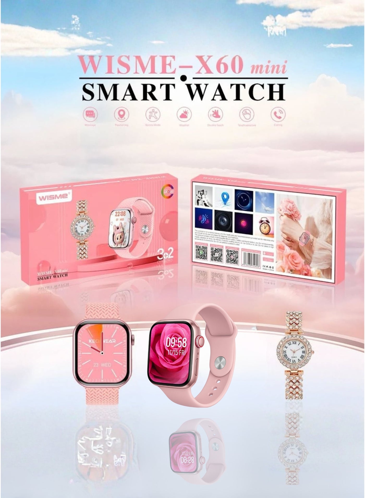 Wisme X60 Mini Smart Watch Pink – 3-Step Smart Health…