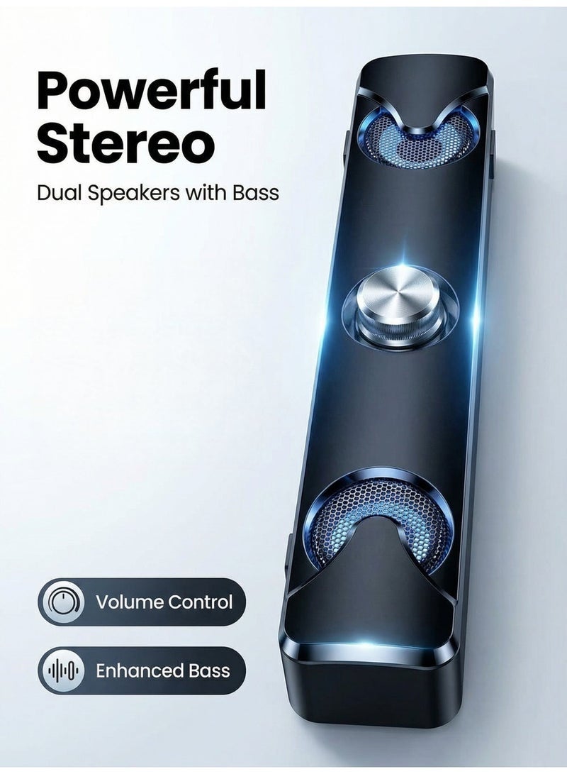 Compare Black Wired Desktop Speaker Bar with Dual Speakers, USB Powered, 3.5mm Audio Jack at KSA Price