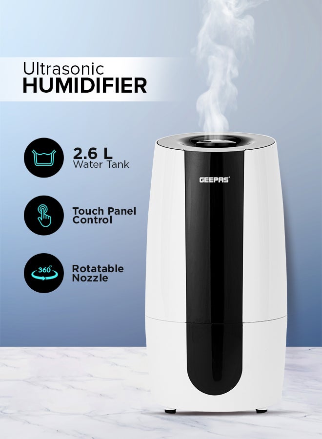 Compare Ultrasonic Humidifier 2.6 L Water Tank, Touch Panel Control Cool Mist Operation, 2 Speed and 360Degree Rotatable Nozzle Multiple Functions, Filter for Purifying and Softening Water. GUH63072UK White & black at KSA Price