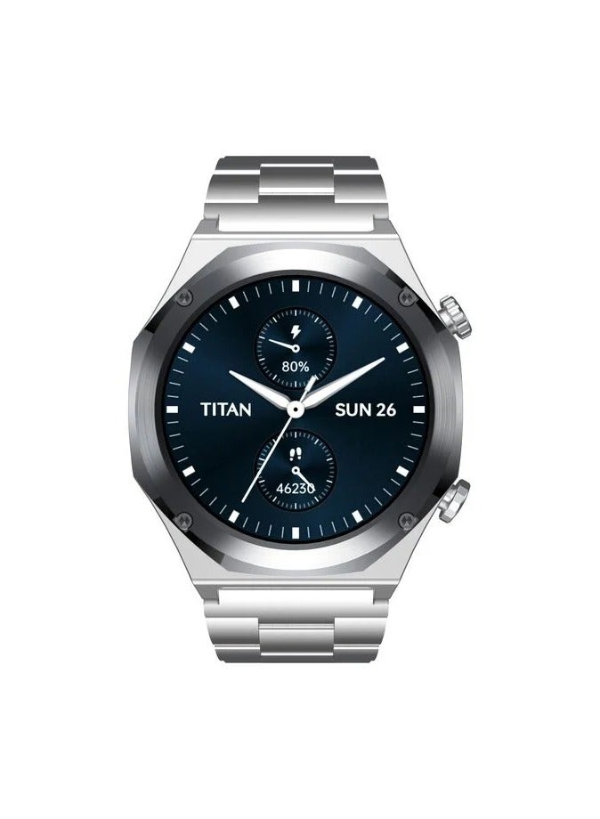 Compare Maestro Smart Watch 1.43 AMOLED Round Display, Stainless Steel, Customisable UI, Smart AOD, Password, Extra Silicone Strap, Silver at KSA Price