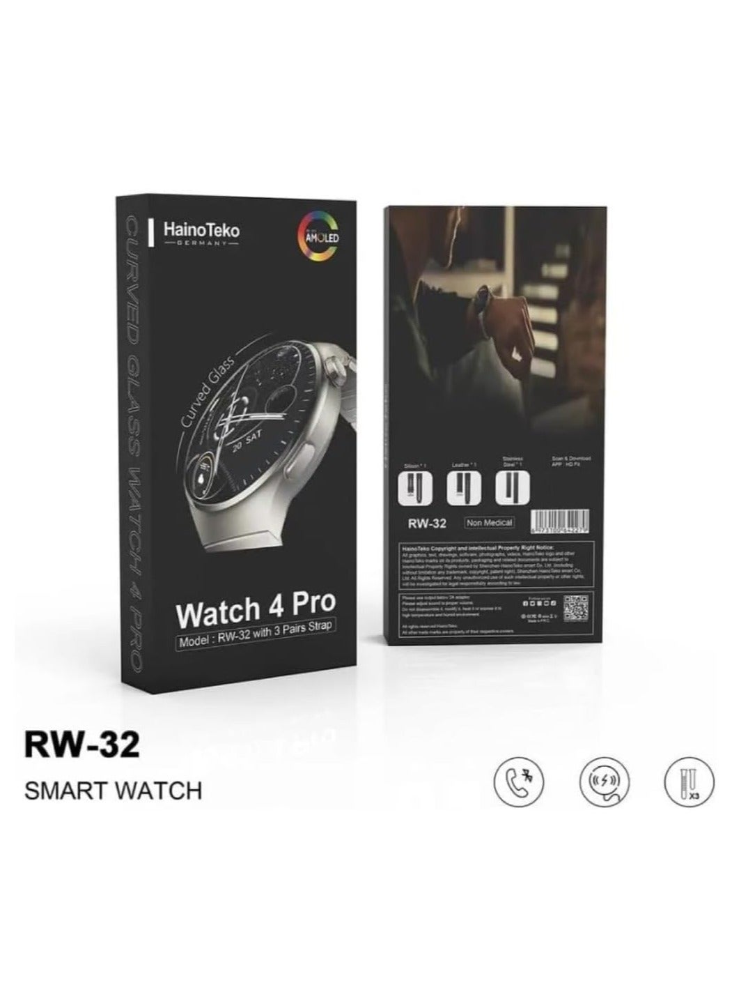 Compare Haino Teko Germany Smart Watch 4 pro RW32 with AMOLED Curved Glass Screen Real AMOLED Round Display at KSA Price