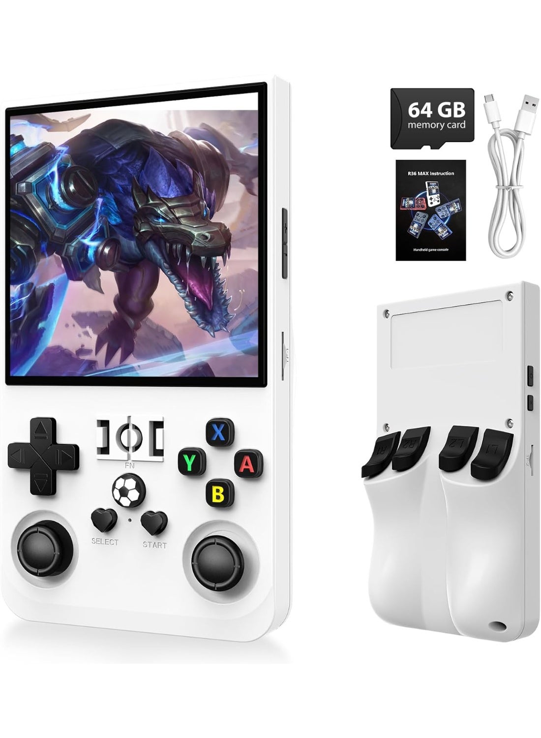 Compare R36T Retro Handheld Gaming Console with Builtin Classic Games, 3.5 IPS Display, Portable Game Player, LongLife Rechargeable Battery, Smooth System Performance – White at KSA Price