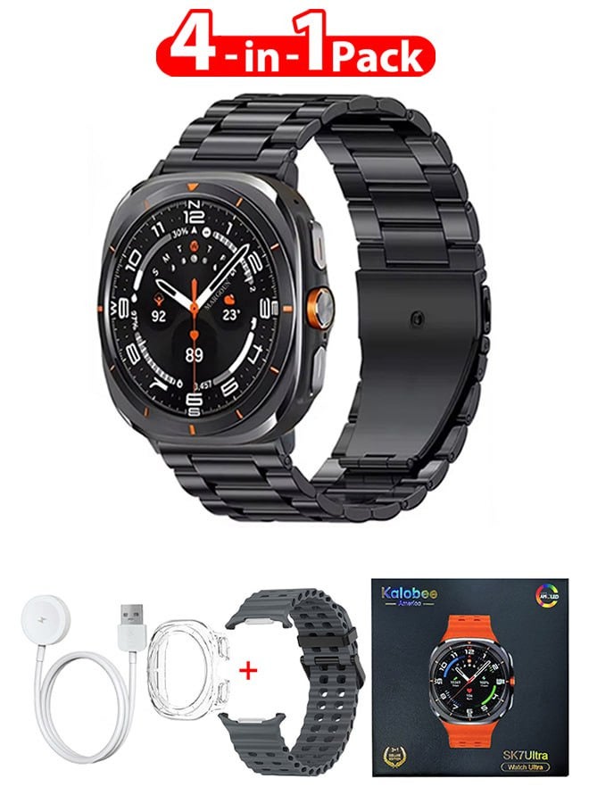 Compare SK7 Ultra Smartwatch Bundle With Accessories Including 1 Black Stainless Steel Band 1 Dark Grey Silicone Band a Charging Cable and a TPU Case Protector at KSA Price