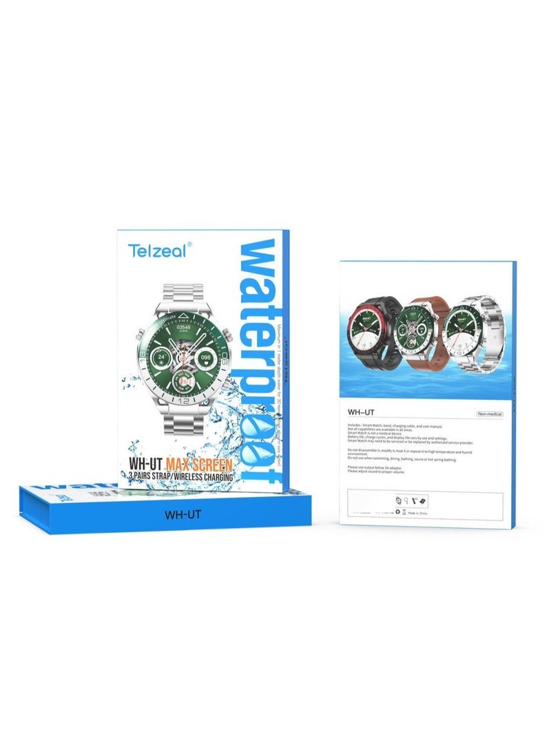 Compare Telzeal WHUT Smartwatch for Men with Waterproof Design, Large Max Screen Display, Wireless Charging Support – Includes 3 Interchangeable Straps for Custom Style – Black Fitness Tracker with Heart Rate Monitor, Sleep Tracking, and Notifications at KSA Price