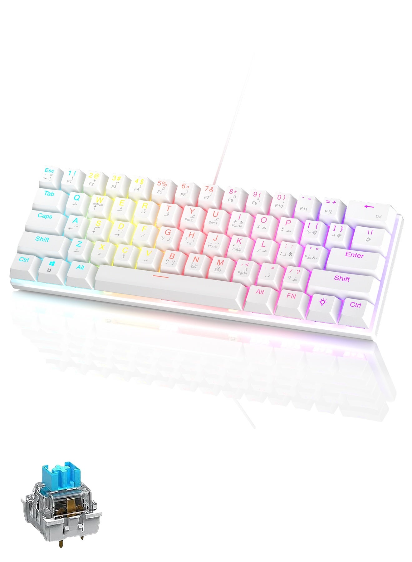 61-Key English Arabic Mechanical Keyboard, Blue Switch…