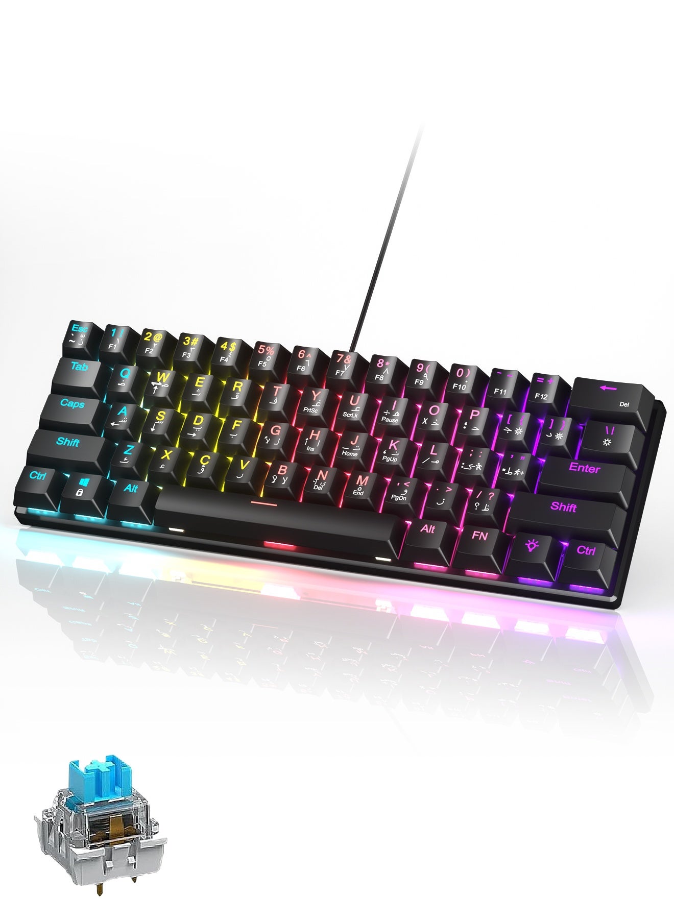 61-Key English Arabic Mechanical Keyboard, Blue Switch…