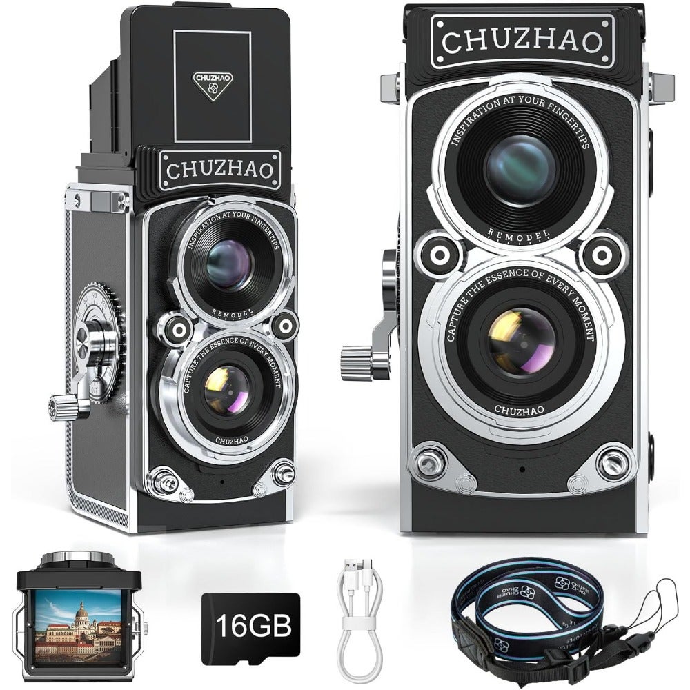 Mini Vintage Digital Camera, Autofocus retro dual-lens…