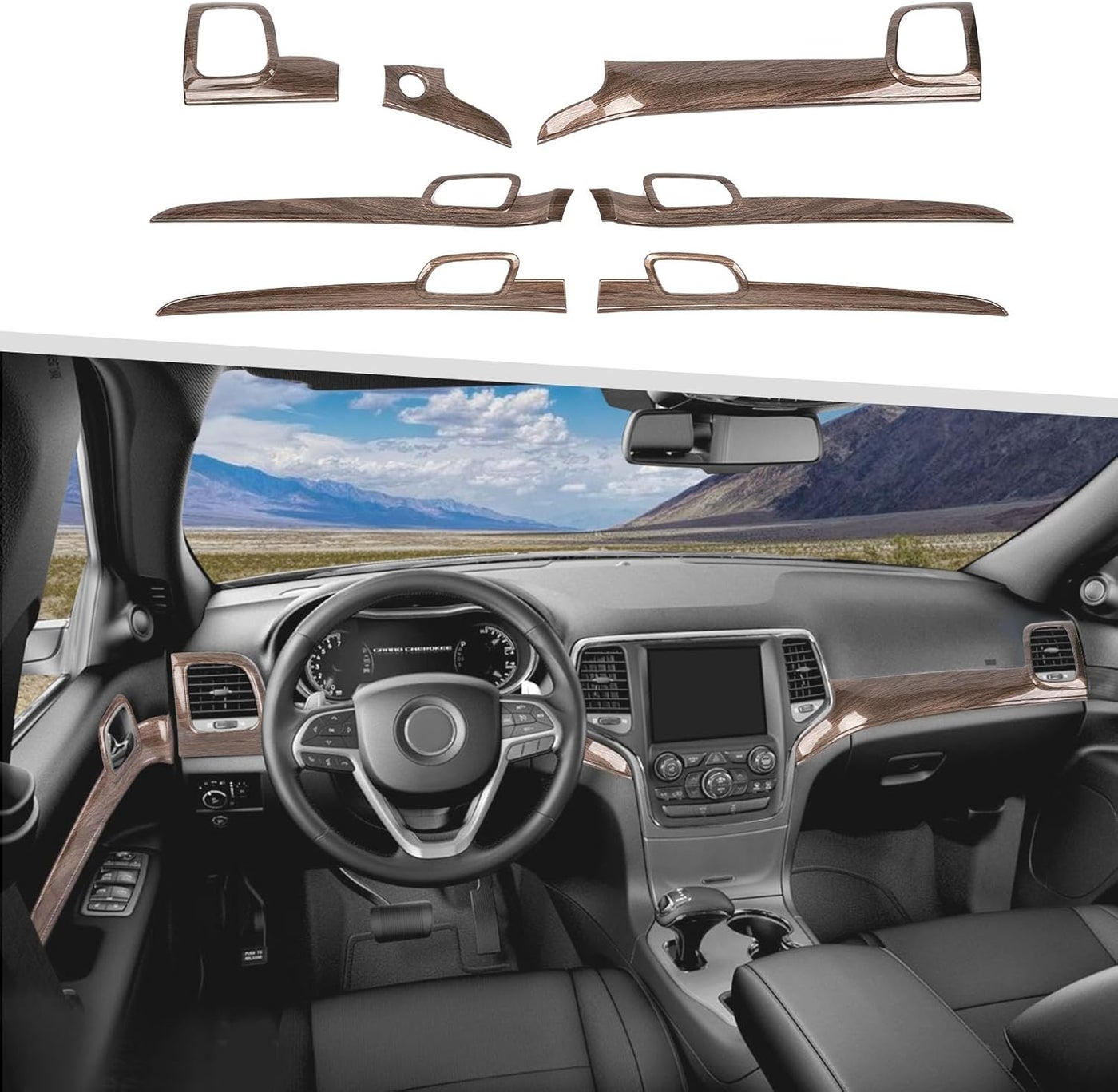 Compare Jimen 7PCS Center Console Dash Cover & Inner Door Handle Trim for Jeep Grand Cherokee 20112020 Wood Grain at KSA Price