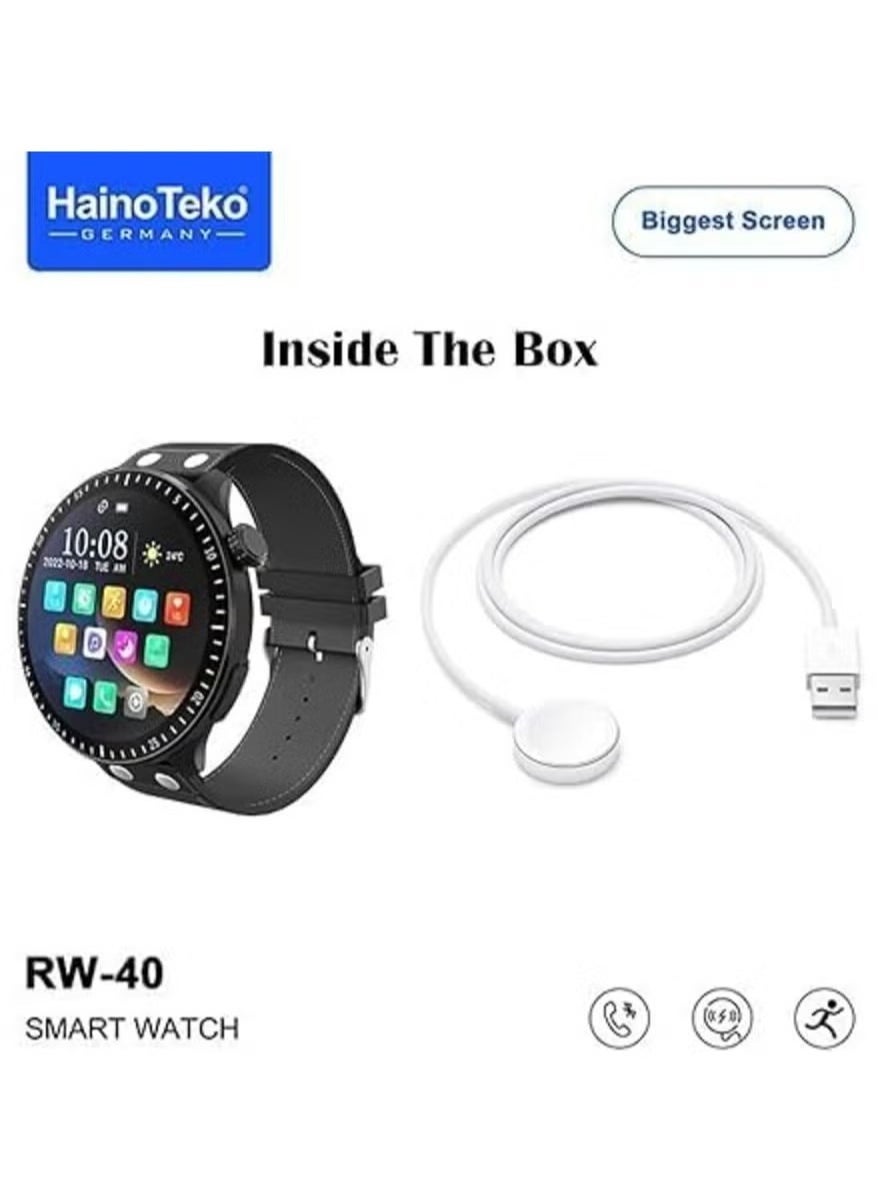 Compare Germany RW40 Smart Watch – 53mm Full Screen Round Display, Wireless Charger, Advanced Health Tracking, Bluetooth Connectivity, Waterproof, Designed for Men & Boys – Black at KSA Price
