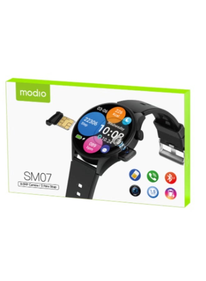 Compare Modio SM07 Smartwatch with 1.5 Inch Full Touch Display SIM Card Slot 8MP Camera 3 Pair Straps and Charging Cable Designed for Ladies and Gents at KSA Price