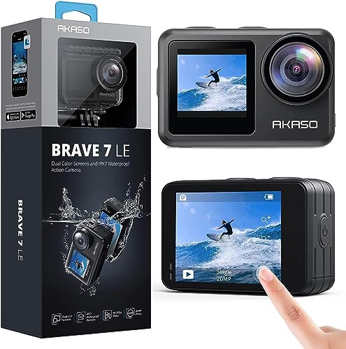 Compare AKASO Brave 7 LE 4K30FPS 20MP WiFi Action Camera with Touch Screen EIS 2.0 Zoom Remote Control 131 Feet Underwater Camera with Dual Color Screens Support External Microphone Vlog Camera at KSA Price