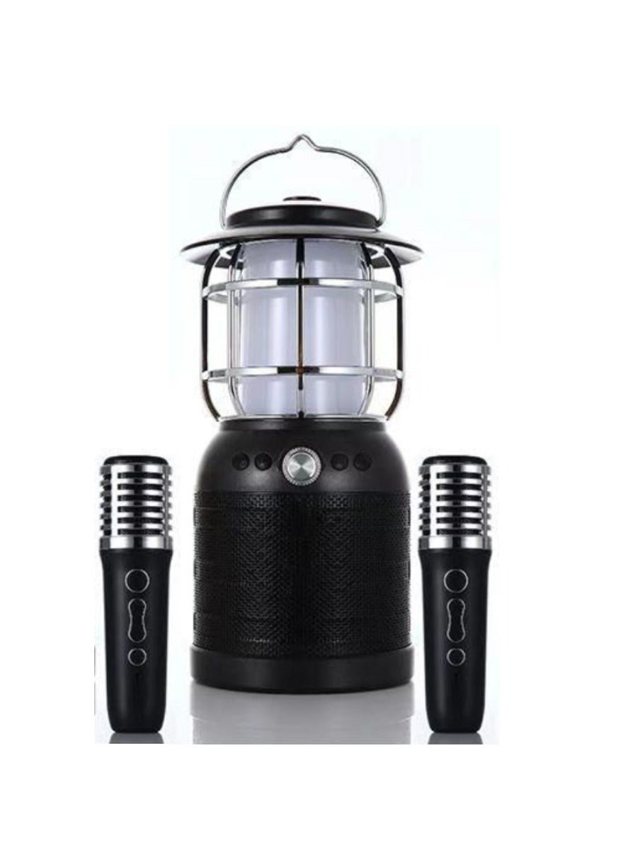 Compare Portable Karaoke Camping Lantern With Wireless Bluetooth Speaker And Dual Microphones Light Up the Night With Music and Fun Black at KSA Price