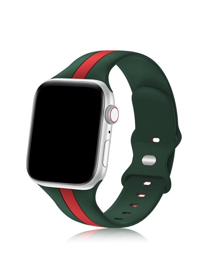 Compare Designer Sport Band Compatible with Apple Watch iWatch Bands 42mm 44mm 45mm 49mm Men Women, Soft Silicone Strap Wristbands for Apple Watch Series 87654321SEUltra Army Green Red,42mm 44mm 45m at KSA Price