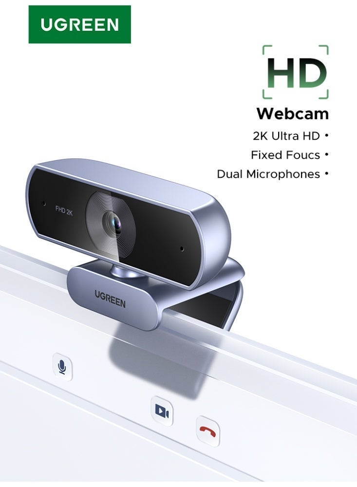 Compare 2K HD Webcam with Privacy Cover for PCLaptop, Dual Mic Stereo Audio USB Web Camera 2K 30fps1080P 60fps, LowLight Correction 80° FOV, for Mac Windows YouTube, Zoom, Skype, Support Tripod | Black at KSA Price
