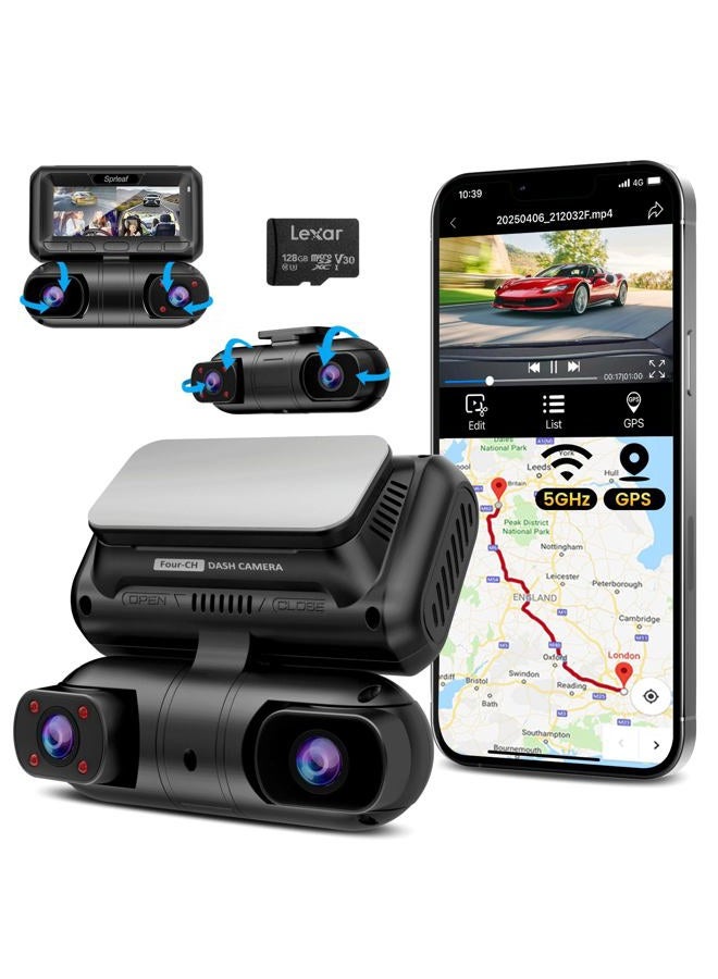 SPRLEAF 4 Channel Dash Cam with Front Cabin…