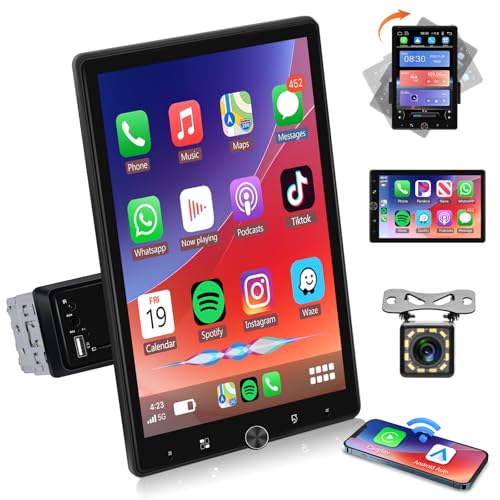 Compare 104 Single Din Touchscreen Car Stereo with Wireless Carplay Android Auto Adjustable Car Radio with Bluetooth Mirror Link FM Radio Subwoofer SWC Backup Camera at KSA Price