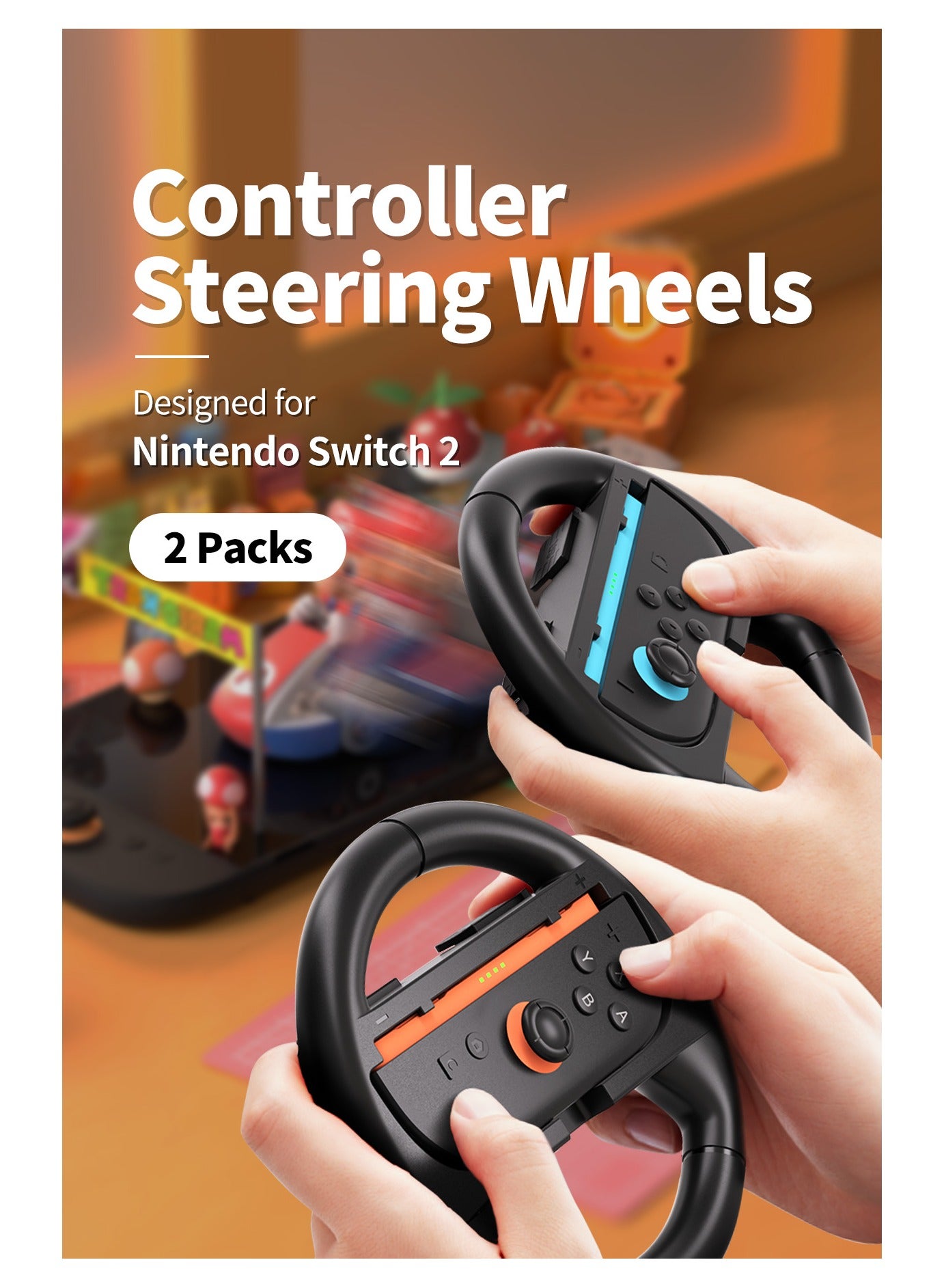 Compare Switch 2 steering wheel, compatible with Switch 1, Mario Kart World steering wheel 2pack, Switch2 Mario Kart steering wheel handle Joycon accessory kit black at KSA Price