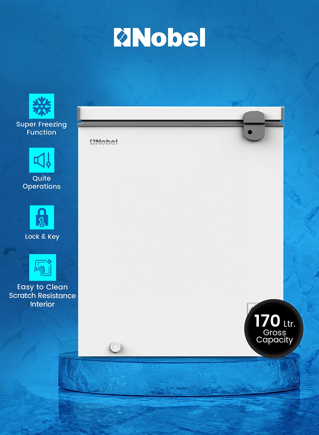 Compare Chest Freezer 170L Gross 137L Net Capacity, HighEfficiency Compressor, Low Noise, Energy Saving, LED Light, Lock And Key 72 W NCF170NI White 150 L 72 W NCF170NI White at KSA Price
