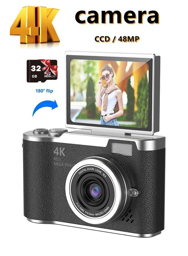 Compare 4K CCD Digital Camera for Student 48MP Compact Digital Photography Camera 8X Digital Zoom 180°Flip Screen Selfile Camera at KSA Price