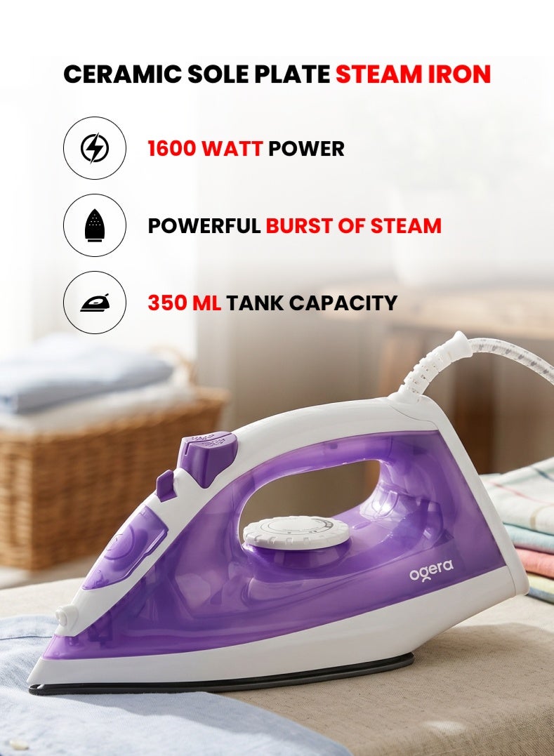 Steam Iron 1600W | Ceramic Soleplate | Anti-Drip…