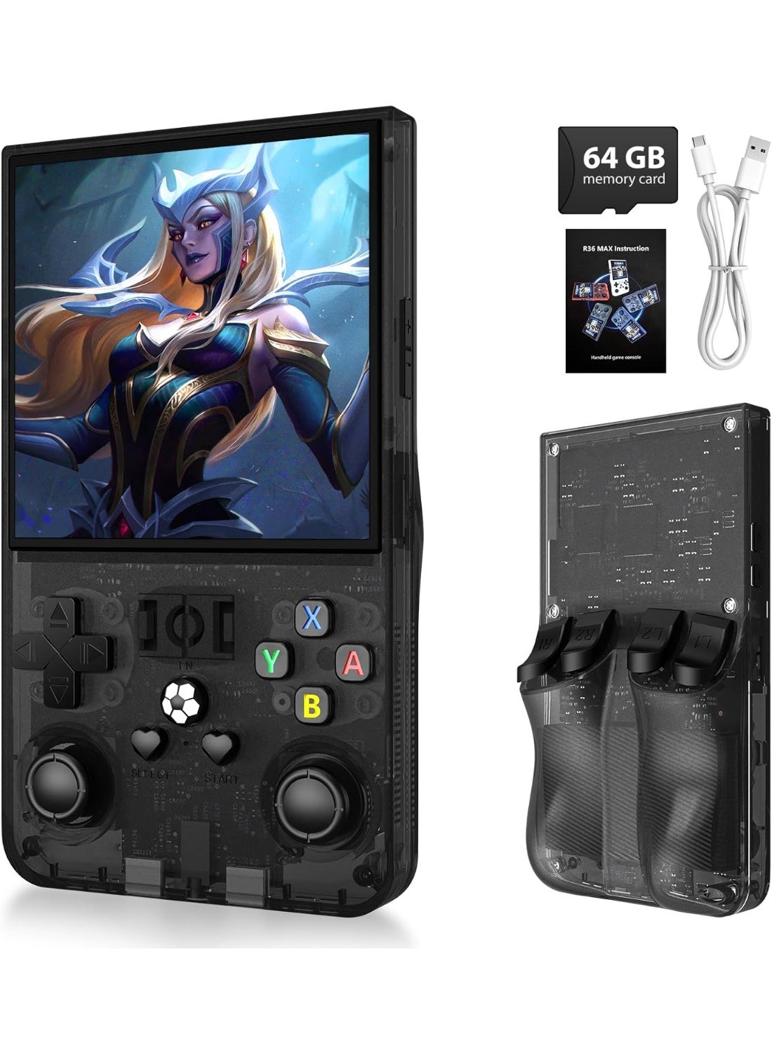 Compare 2025 New Upgrade R36MAX Retro Handheld Game Console, 4.0 Inch IPS Screen, Linux System Portable Gaming Device with 64GB BuiltIn Storage, Large Classic Game Library, 4000mAh Battery, Black at KSA Price