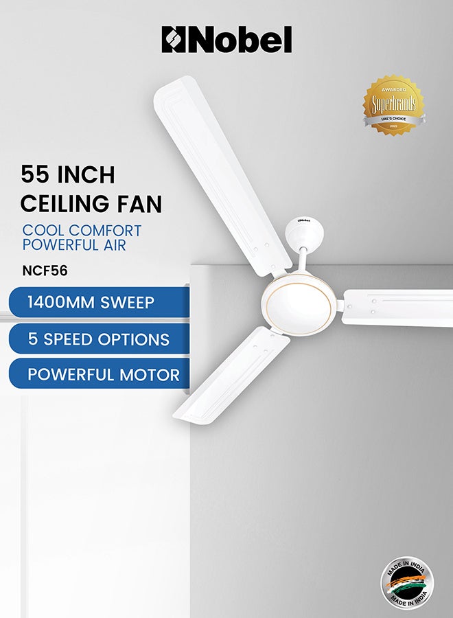 Compare Elegant Ceiling Fan: HighPerformance Cooling with Silent Operation & Stylish Design 85 W NCF56 White at KSA Price