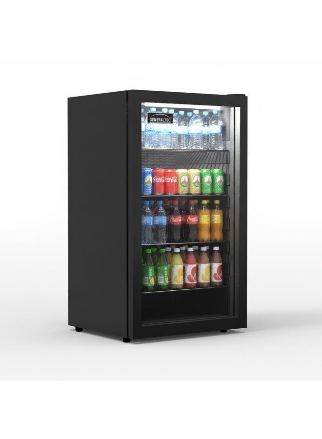 Compare Generaltec Chiller 92L Single Glass Door Refrigerator | Generaltec 92 Liters Beverage Chiller with 4 Adjustable Shelves, LED Light, Black Finish, Model GCH140LB at KSA Price