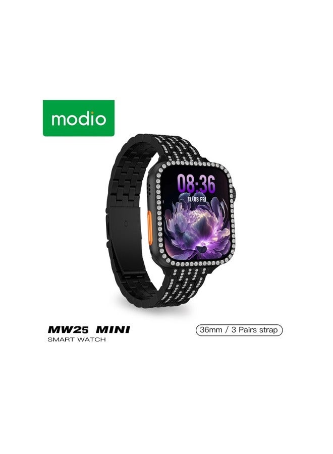 Compare Modio MW25 Mini 36mm Display Smart Watch With 3 Pair Straps and Charging Cable Designed For Ladies Black at KSA Price