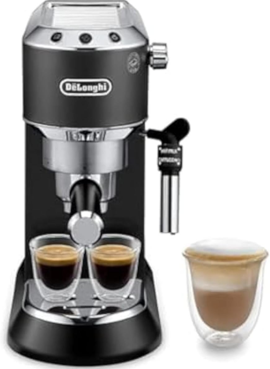 Compare Dedica Pump Espresso Manual Coffee Machine | Cappuccino, Latte Macchiato With Milk Frother | Thermo Block Heating System For Accurate Temperature | Easy To Clean | 1.1 L 1450 W EC685.BK BlackSilver at KSA Price