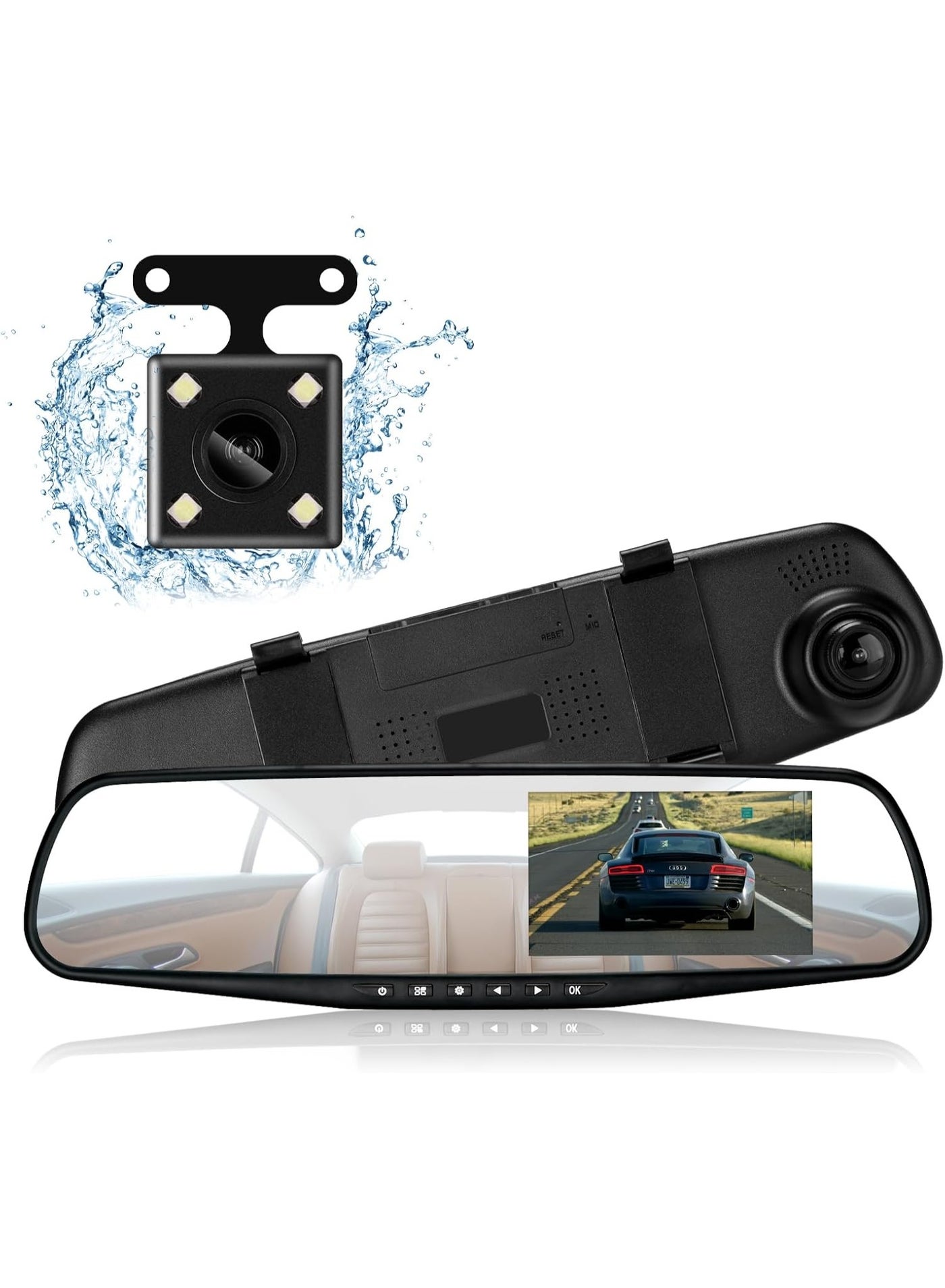 Dash Cam Mirror Dash Camera – Dual Lens Front & Rear…