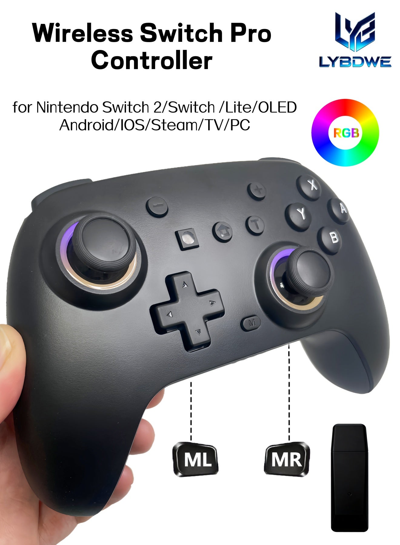 LYBDWE RGB Switch Pro Game Controller for…