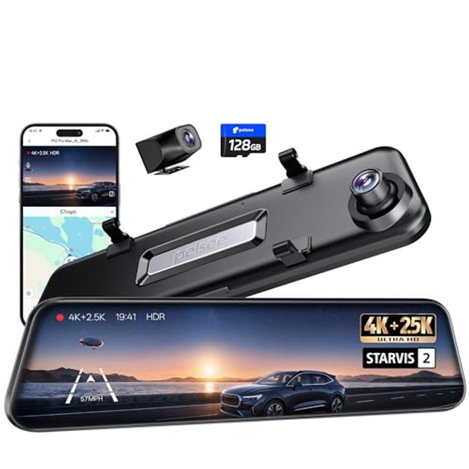 Compare 4K+2.5K Mirror Dash Cam With Front Starvis 2 Imx678 & Rear Imx335, 12 Rear View Mirror Camera, Color Night Vision, 5.8Ghz Wifi, Adas & Bsd, Included Obd Hardwire Kit, 128Gb Card, P12 Pro Max at KSA Price