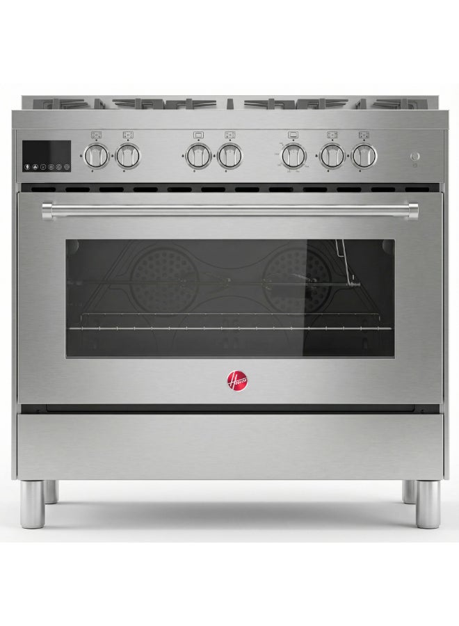 Compare Hoover 90x60 Full Gas Cooker with 5 Gas Burners1 Wok, Full Safety,Gas Oven & Grill, Auto Ignition, H Cast Iron Support, Cooling & Convection Fan, 3 Layer Glazed Doo 1YearWarranty HGCG95GPS silver at KSA Price