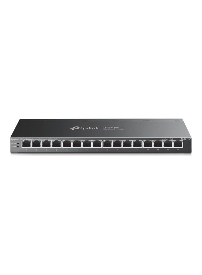 Compare TLSG116P | 16 Port Gigabit PoE Switch | 16 PoE+ Ports @120W | Plug & Play | Extend, Priority & Isolation Mode | PoE Auto Recovery | Fanless | QoS & IGMP Snooping | Limited Lifetime Protection Black at KSA Price