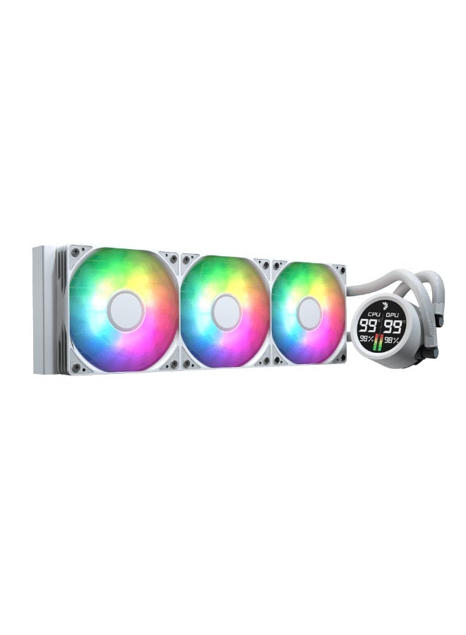 Compare Abyss L360R Digi 360mm ARGB Liquid CPU Cooler Digital Display Pump Head 320W TDP High Performance Cooling | Copper MicroChannel Block | PWM RGB Fans High Airflow | Intel LGA185117001200115X AMD AM5AM4 | Silent Pump |xx at KSA Price