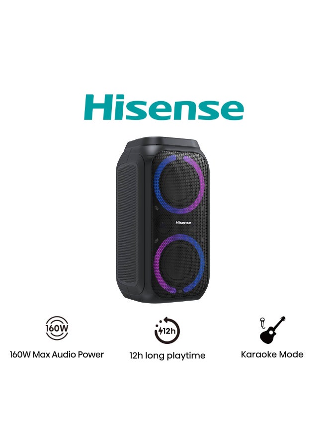 Compare 160W 4 Speakers Light Effect Karaoke Mode TWS Pairing 5.0 Bluetooth Vocal Fader Builtin Handle IPX4 Splash Proof Up to 12hrs Playtime Party Rocket 160 black at KSA Price